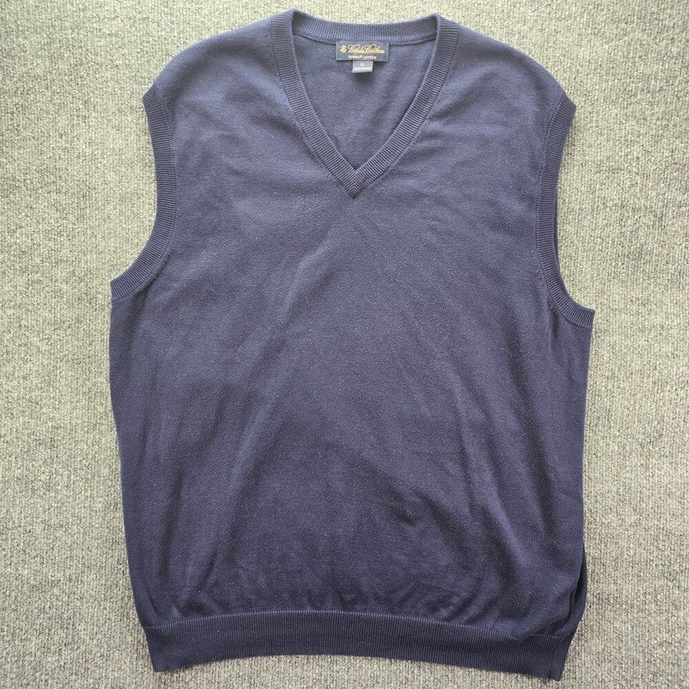 Brooks Brothers Sweater Vest Mens XL Navy Blue Supima Cotton V Neck Pullover